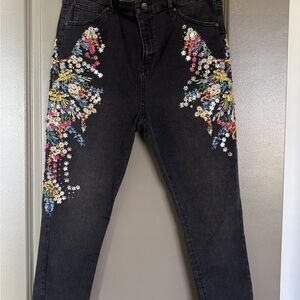 Topshop Black Ankle Cropped Jeans with Vibrant Embellishments